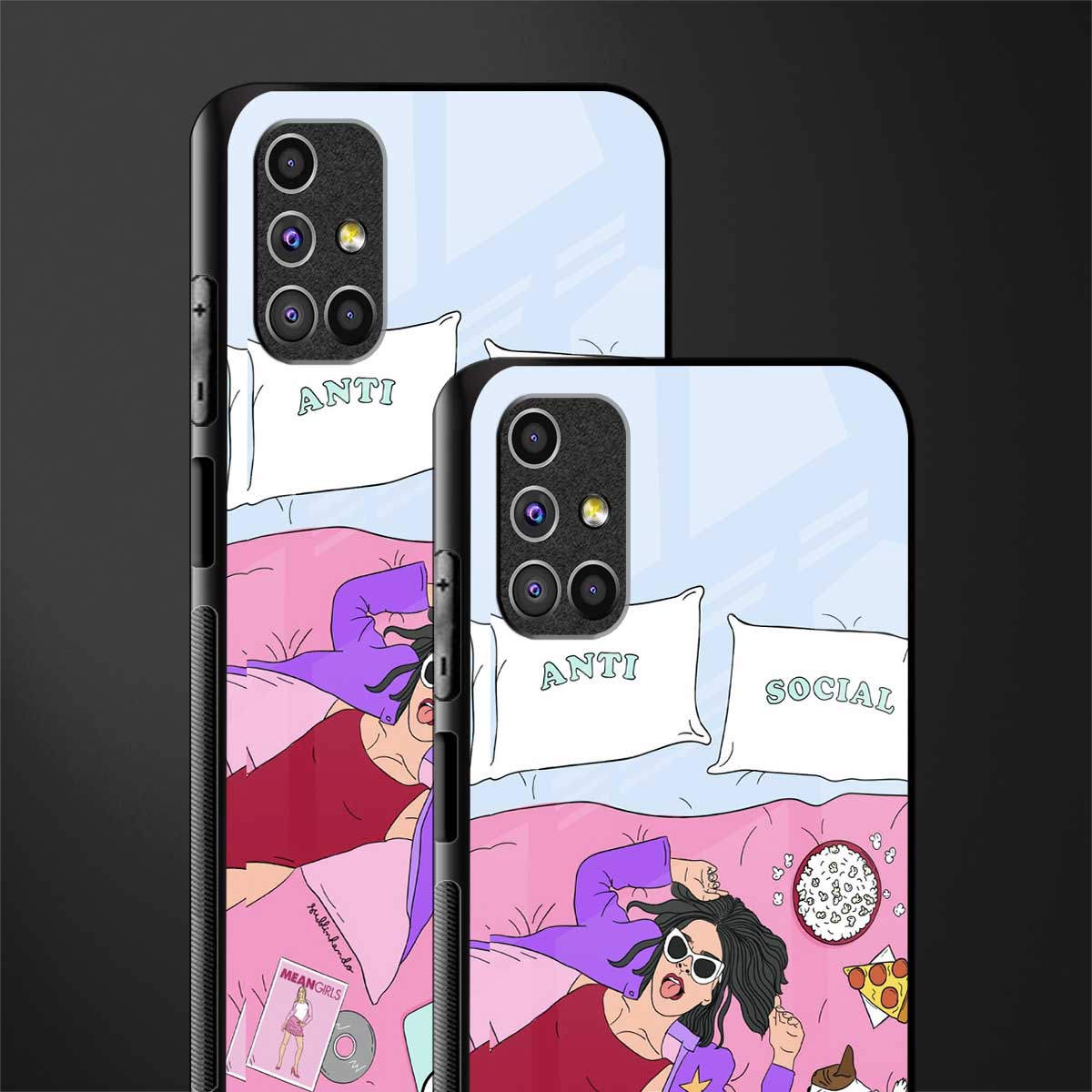 anti social chick girl glass case for samsung galaxy m51 image-2