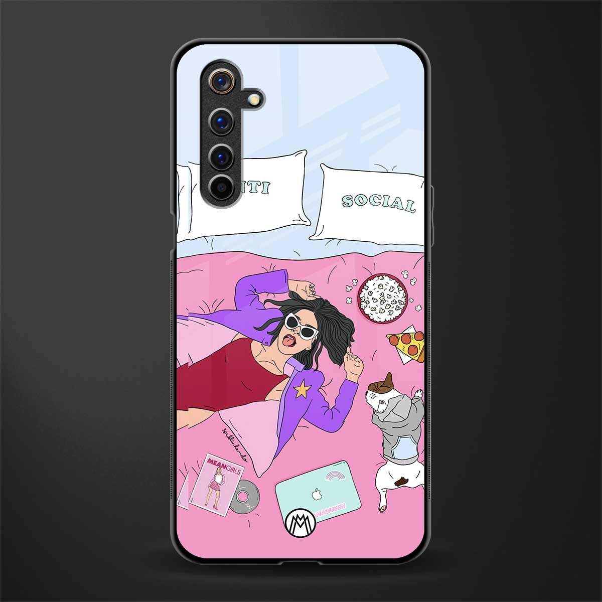 anti social chick girl glass case for realme 6 image
