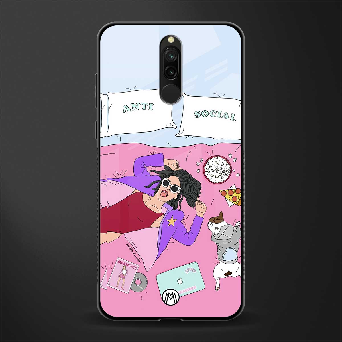 anti social chick girl glass case for redmi 8 image