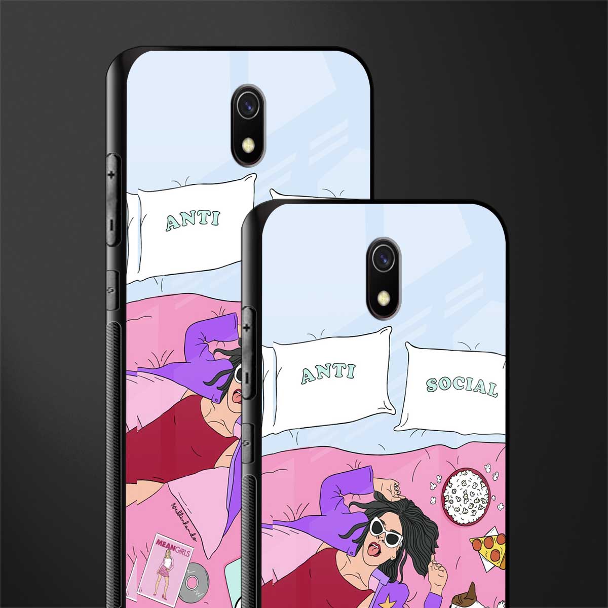 anti social chick girl glass case for redmi 8a image-2