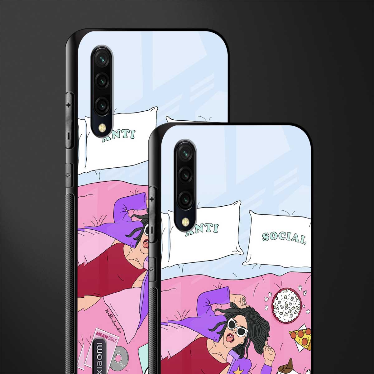 anti social chick girl glass case for mi a3 redmi a3 image-2