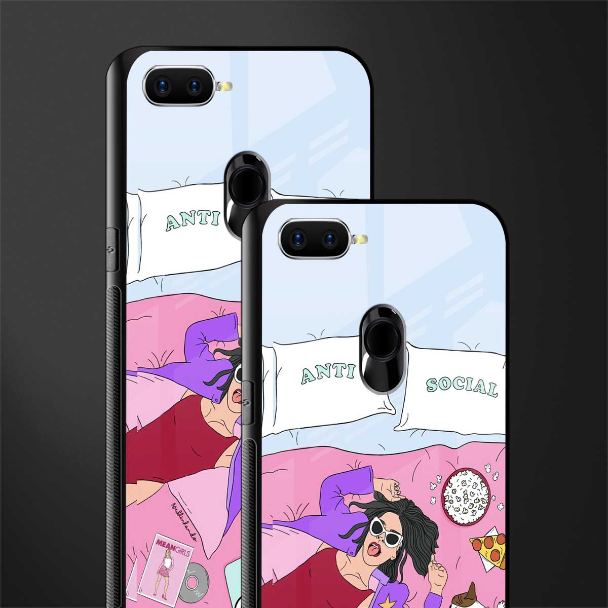 anti social chick girl glass case for oppo a12 image-2