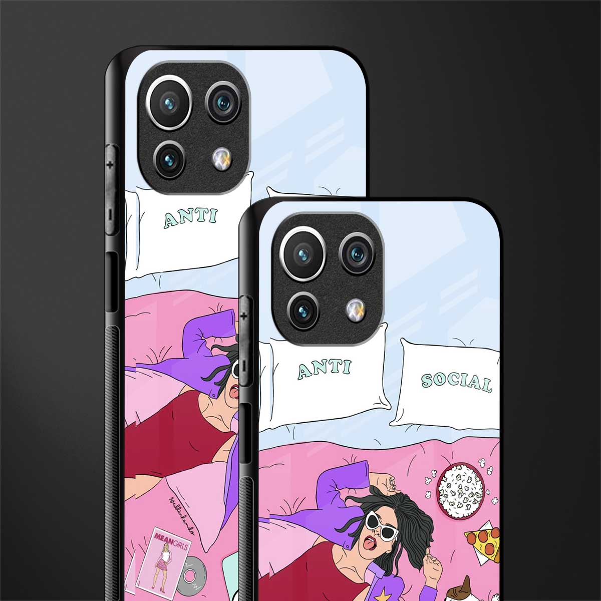 anti social chick girl glass case for mi 11 lite image-2