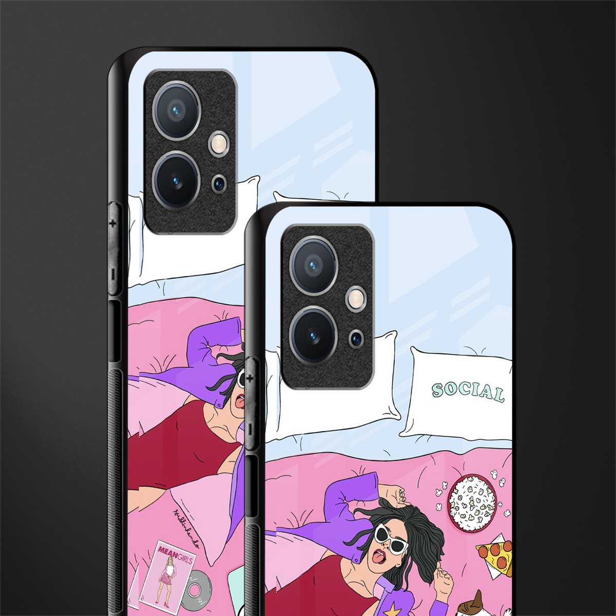 anti social chick girl glass case for vivo y75 5g image-2