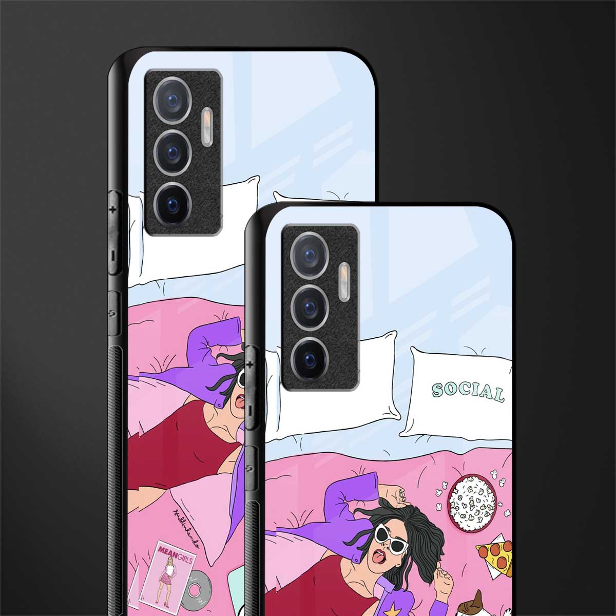 anti social chick girl glass case for vivo v23e image-2