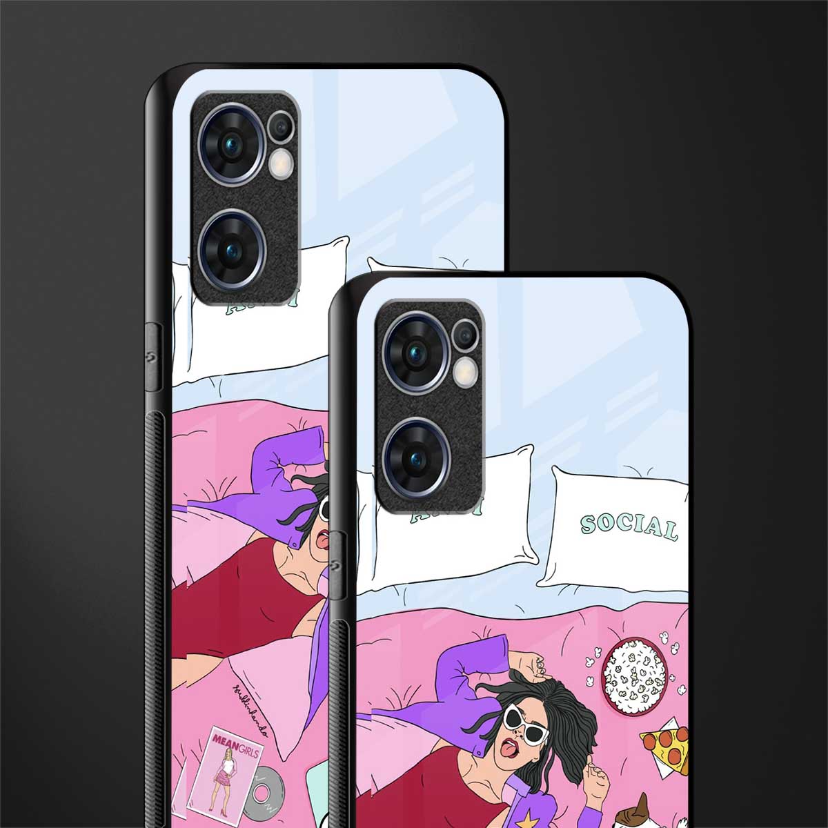 anti social chick girl glass case for oppo reno7 5g image-2