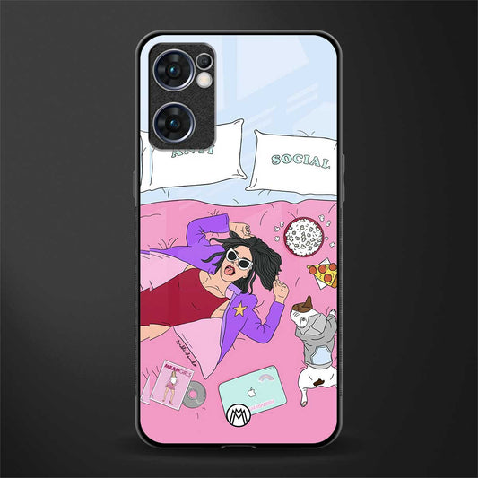 anti social chick girl glass case for oppo reno7 5g image