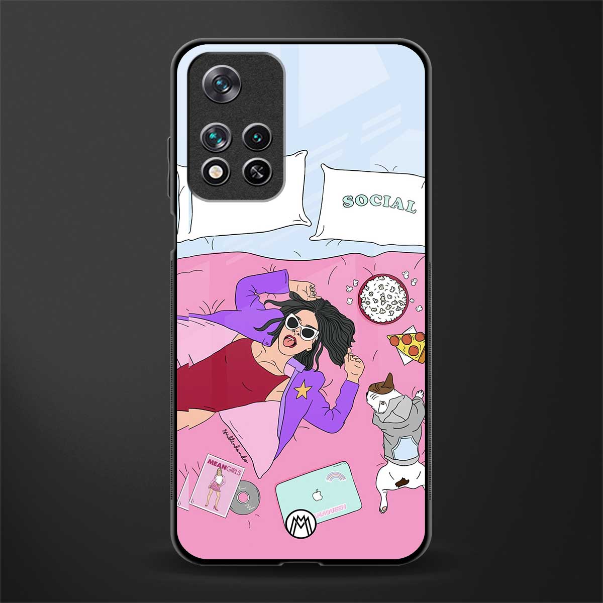 anti social chick girl glass case for poco m4 pro 5g image