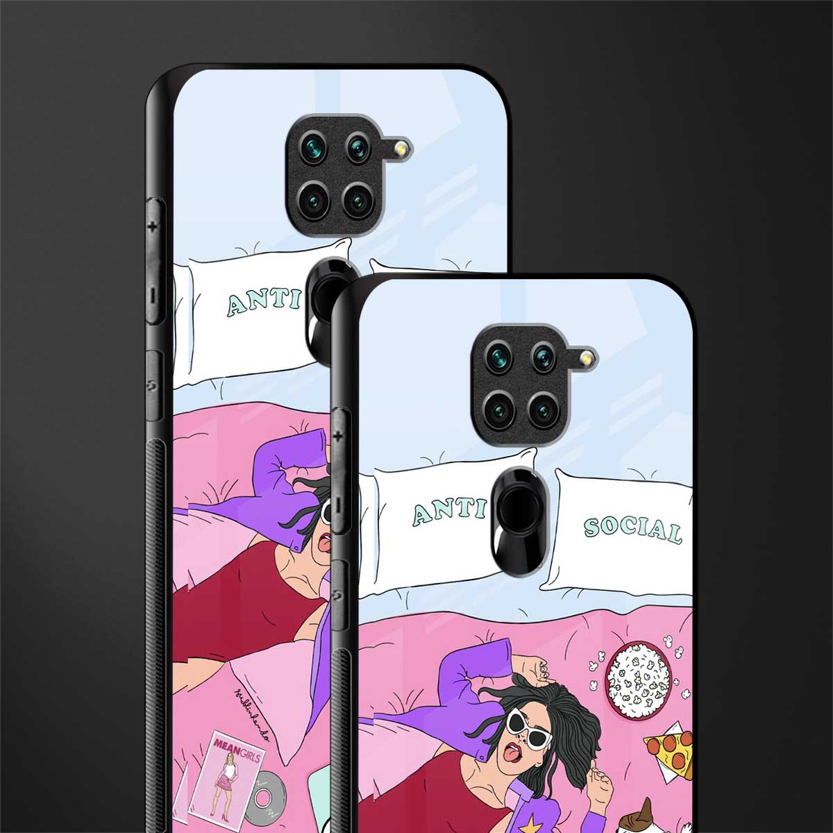 anti social chick girl glass case for redmi note 9 image-2