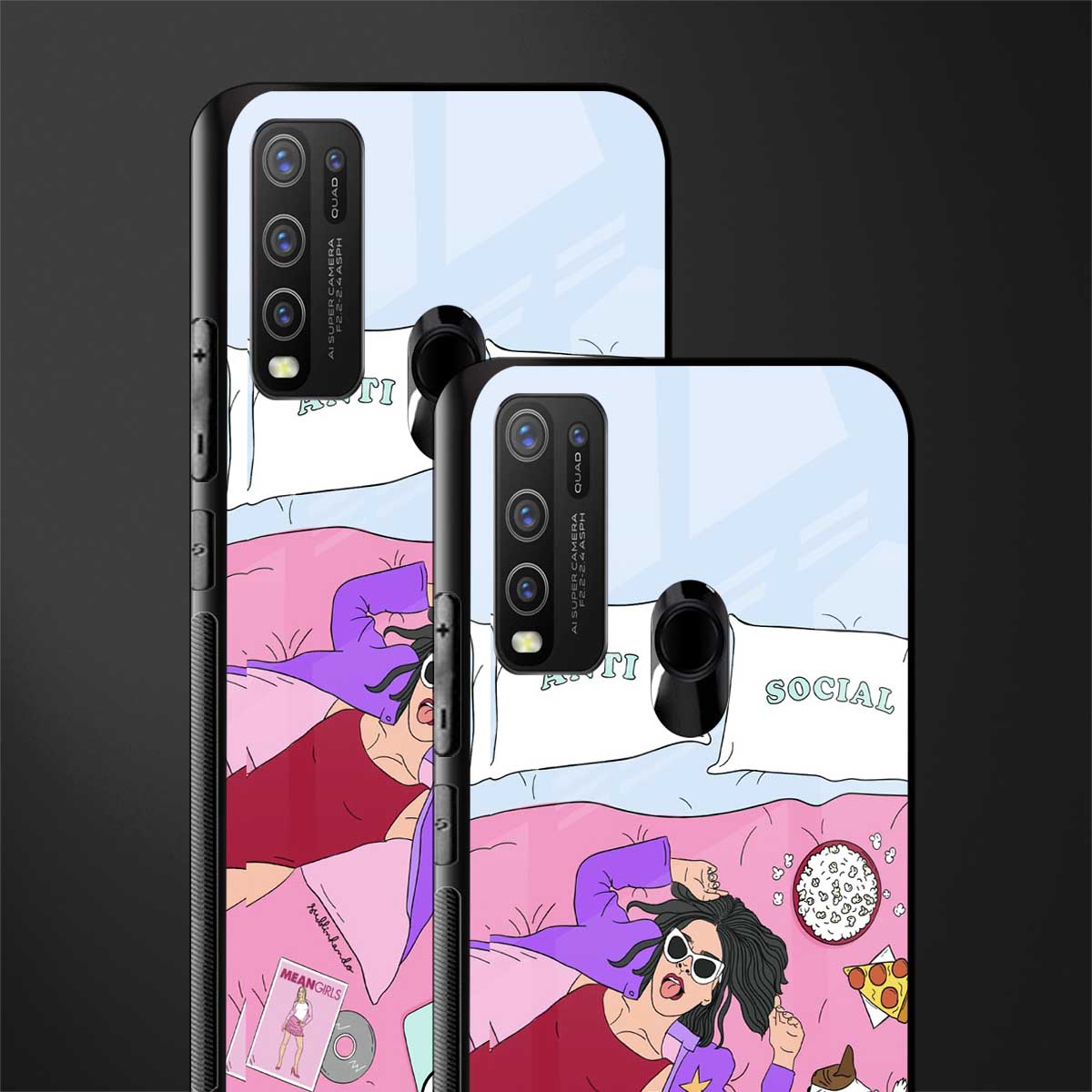 anti social chick girl glass case for vivo y50 image-2