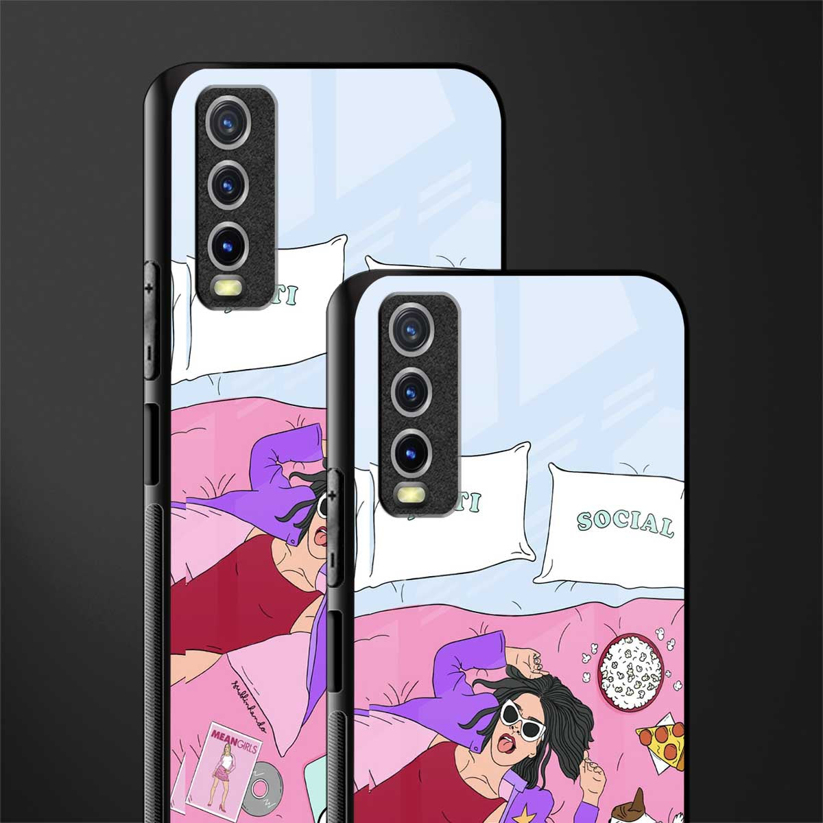 anti social chick girl glass case for vivo y12s image-2
