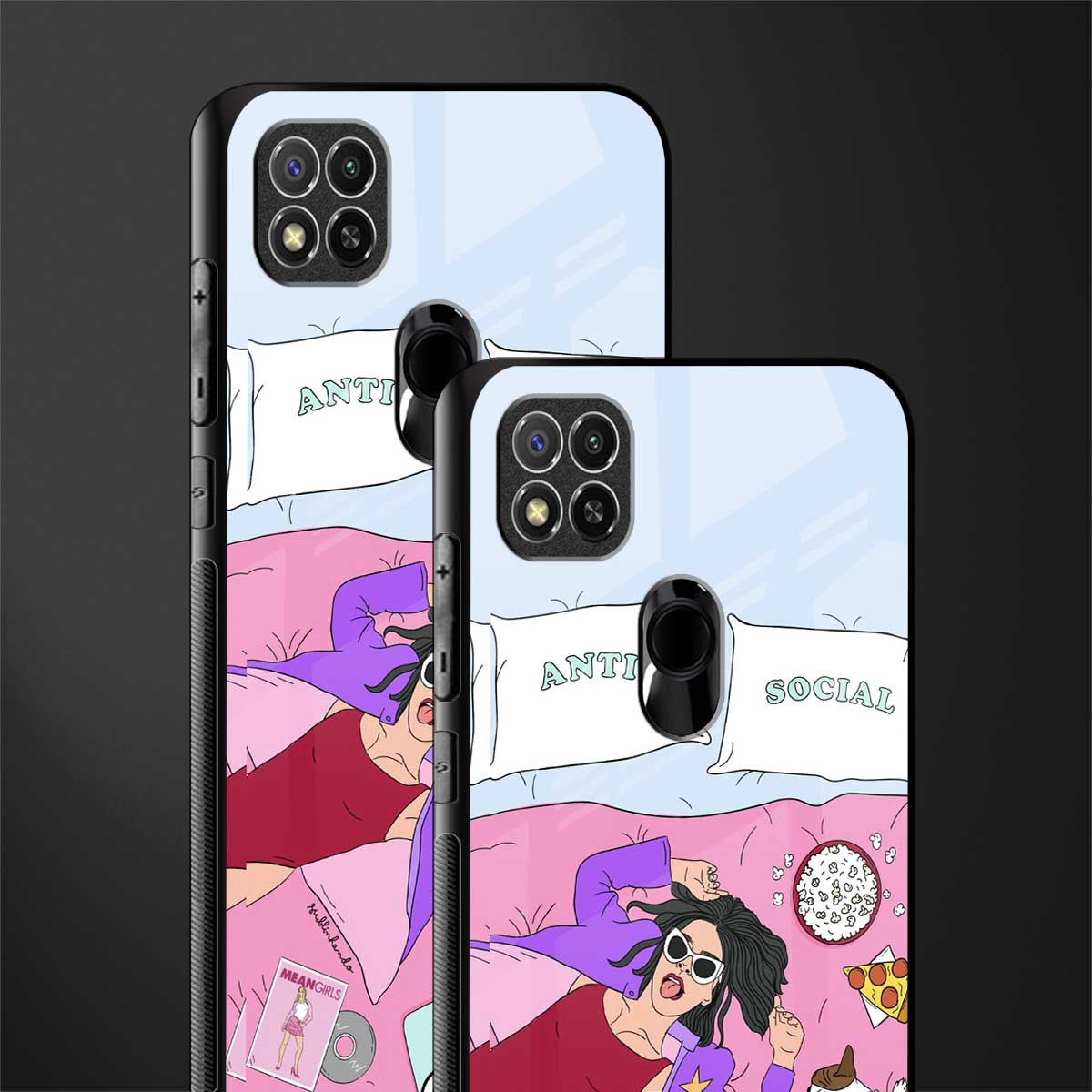 anti social chick girl glass case for redmi 9 image-2
