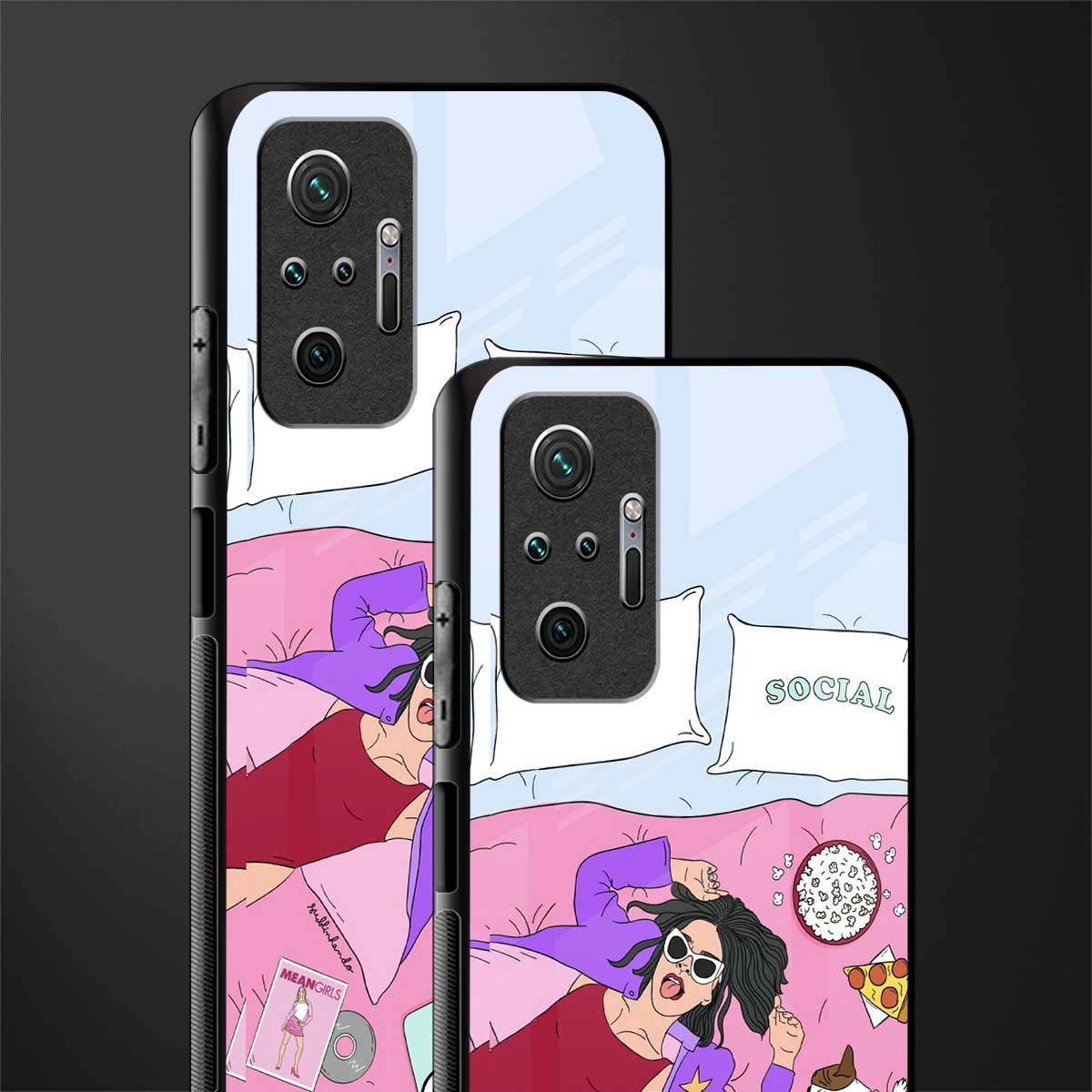 anti social chick girl glass case for redmi note 10 pro max image-2