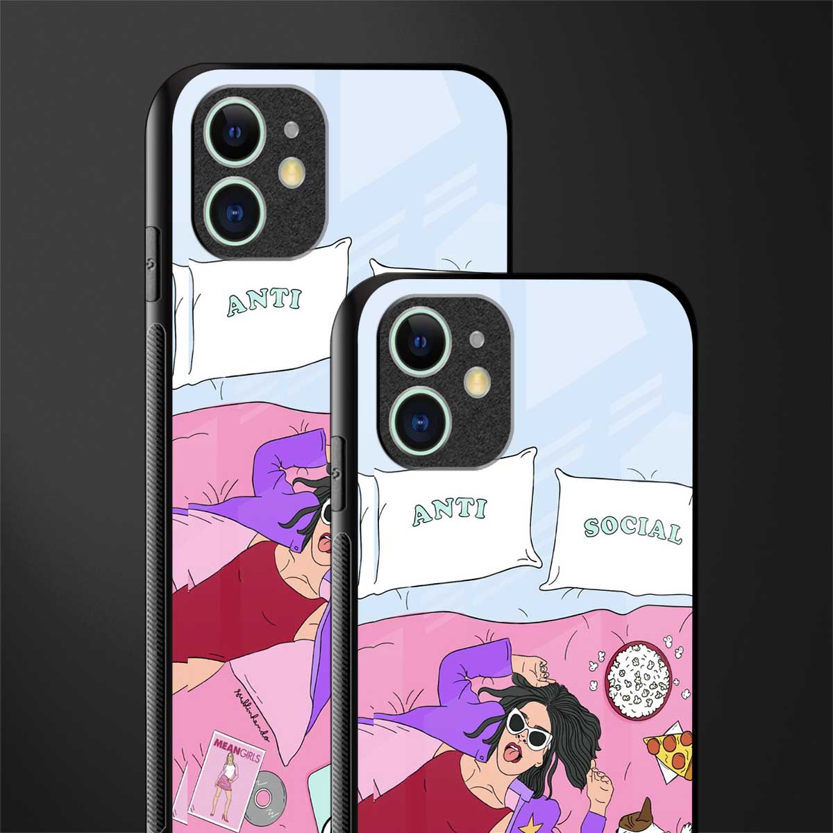 anti social chick girl glass case for iphone 12 mini image-2