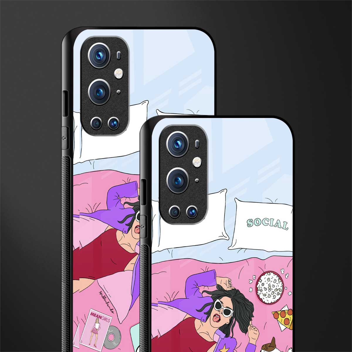 anti social chick girl glass case for oneplus 9 pro image-2