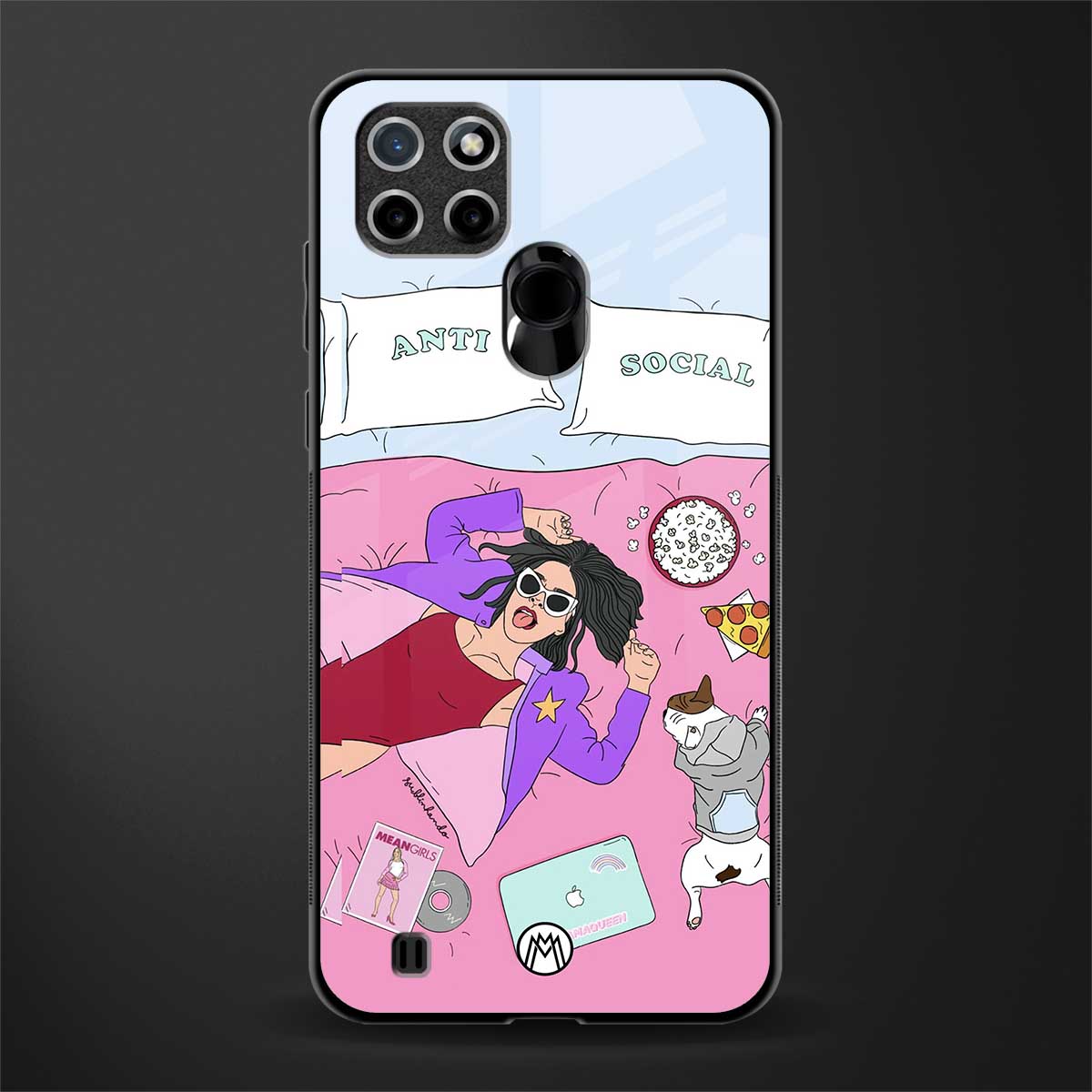 anti social chick girl glass case for realme c21 image