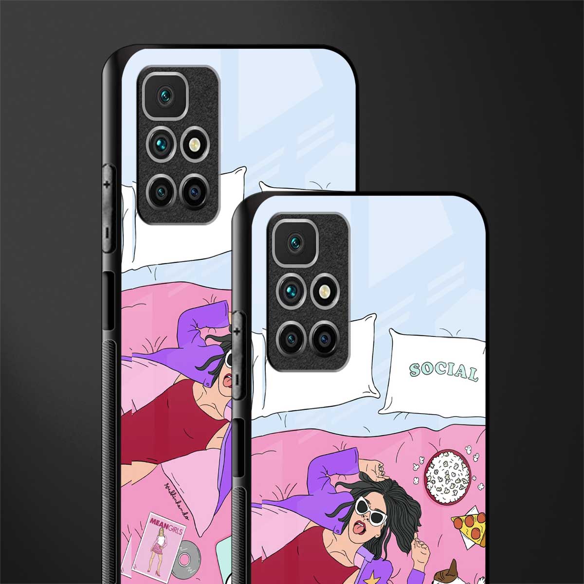 anti social chick girl glass case for redmi 10 prime image-2