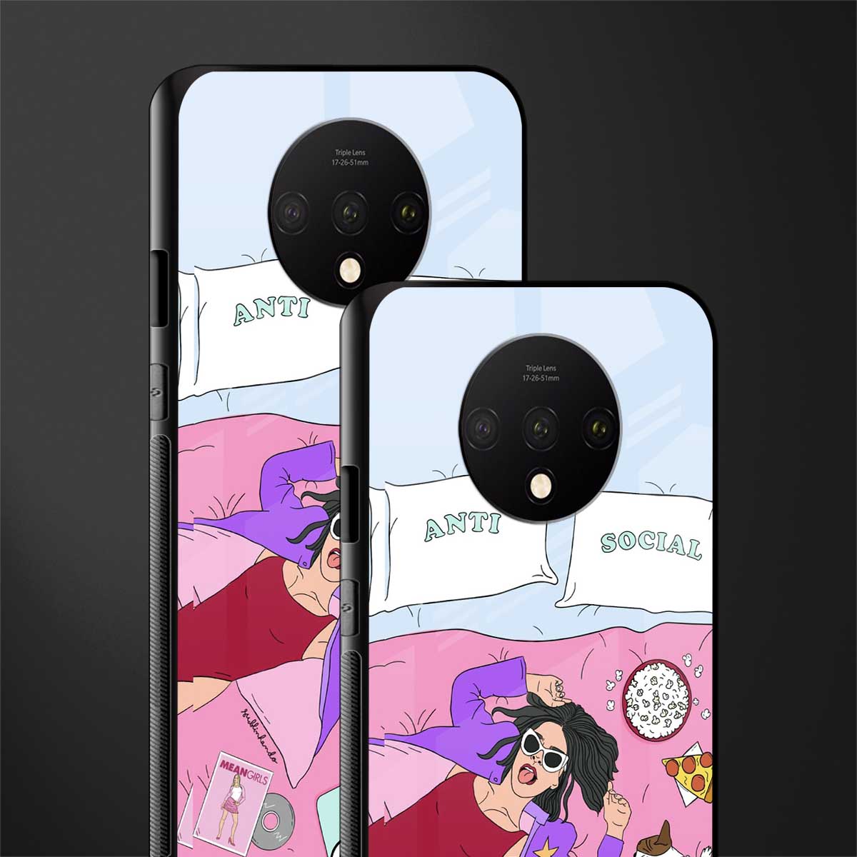 anti social chick girl glass case for oneplus 7t image-2