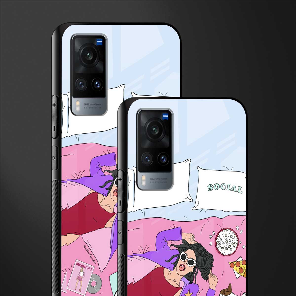 anti social chick girl glass case for vivo x60 image-2