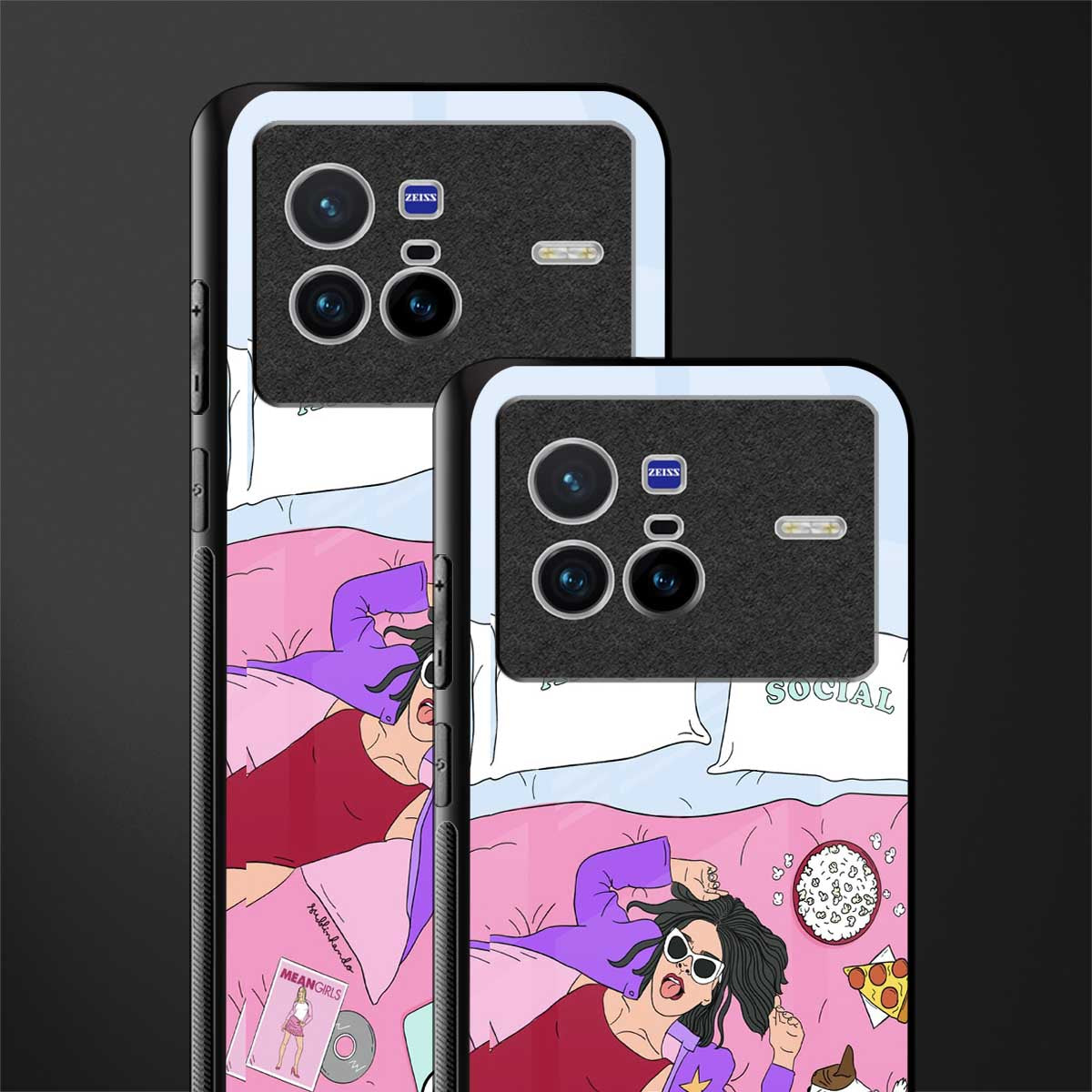 anti social chick girl glass case for vivo x80 image-2