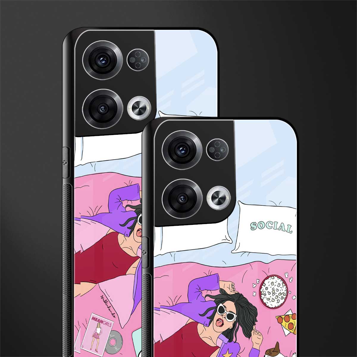 anti social chick girl back phone cover | glass case for oppo reno 8 pro