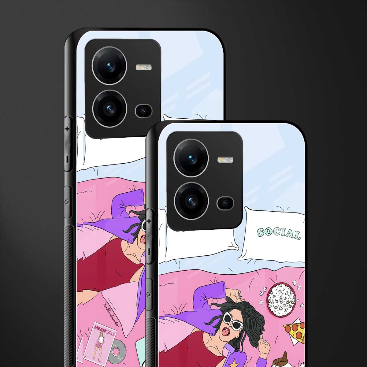 anti social chick girl back phone cover | glass case for vivo v25-5g
