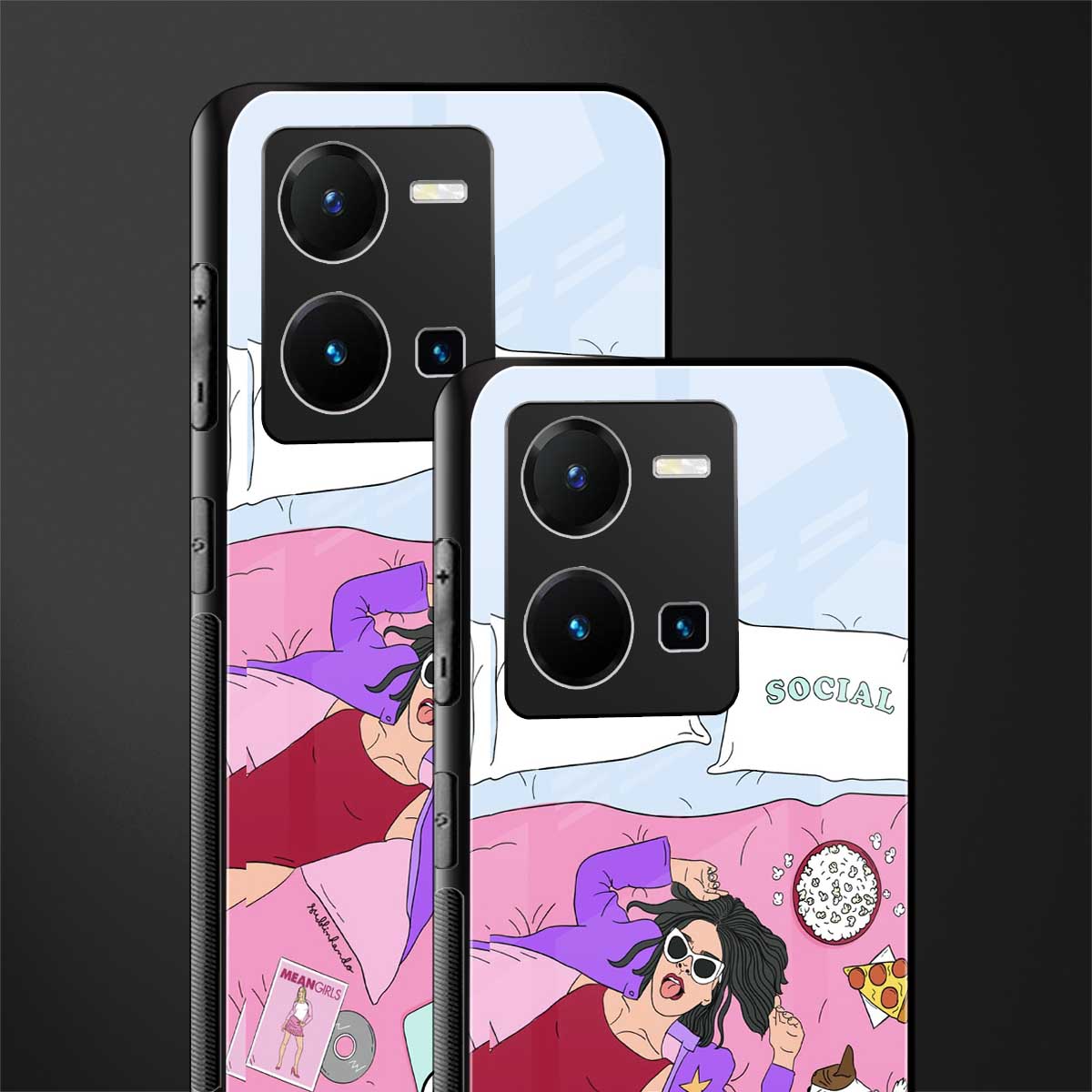 anti social chick girl back phone cover | glass case for vivo y35 4g