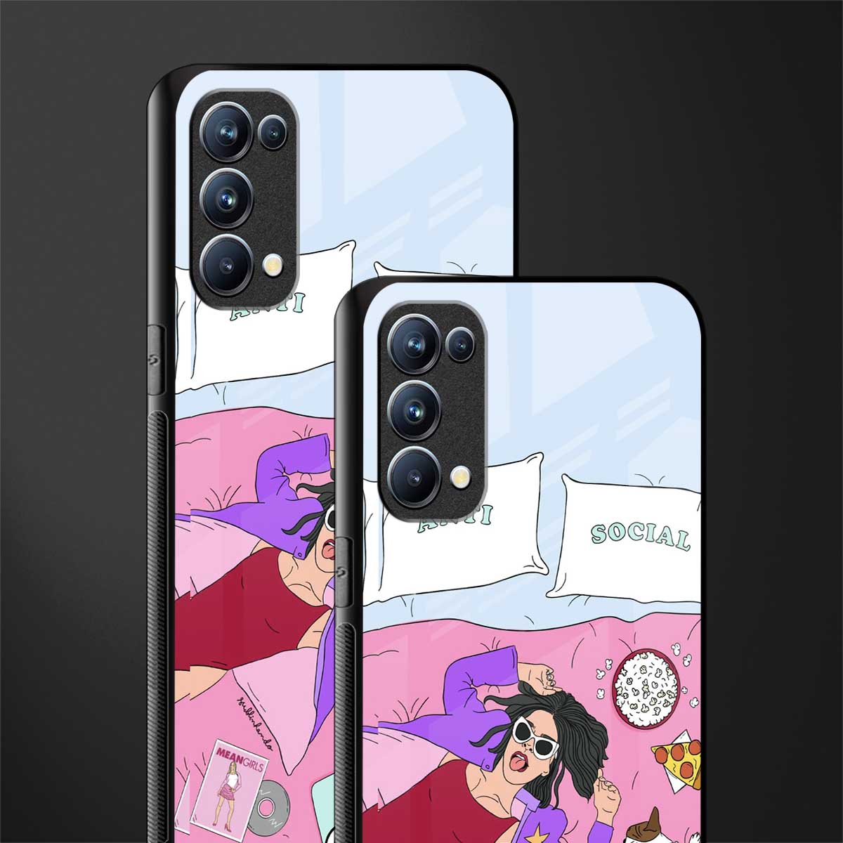 anti social chick girl back phone cover | glass case for oppo reno 5