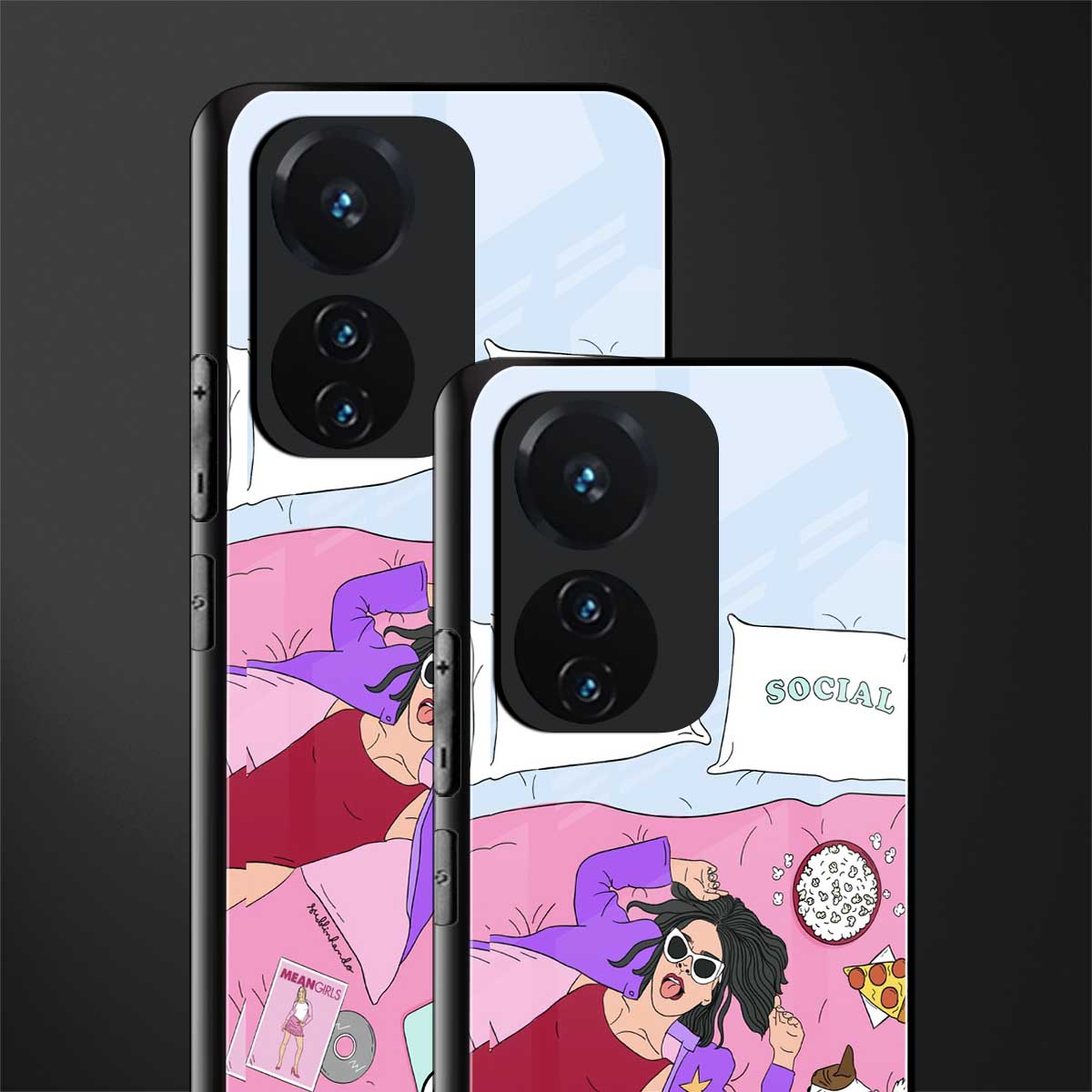 anti social chick girl back phone cover | glass case for vivo t1 44w 4g