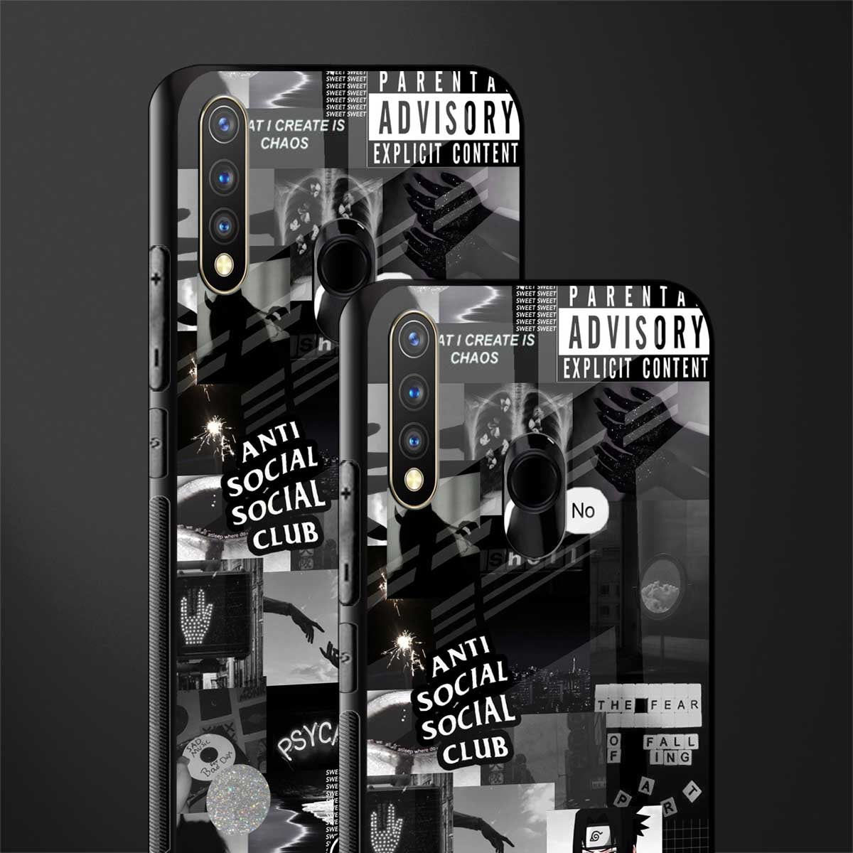 anti social social club dark edition glass case for vivo u20 image-2