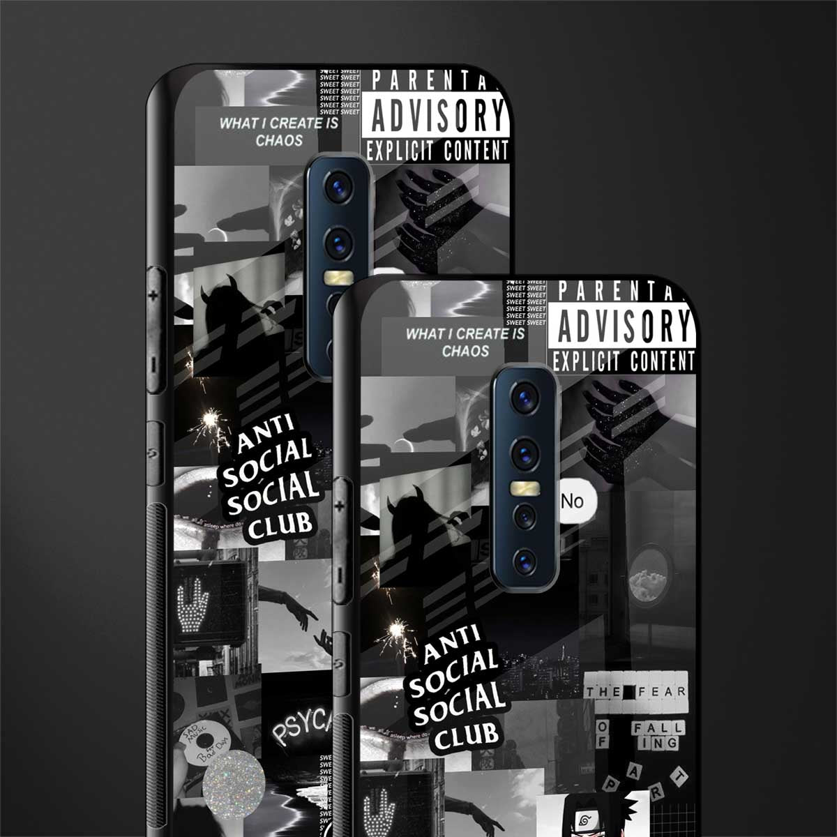 anti social social club dark edition glass case for vivo v17 pro image-2