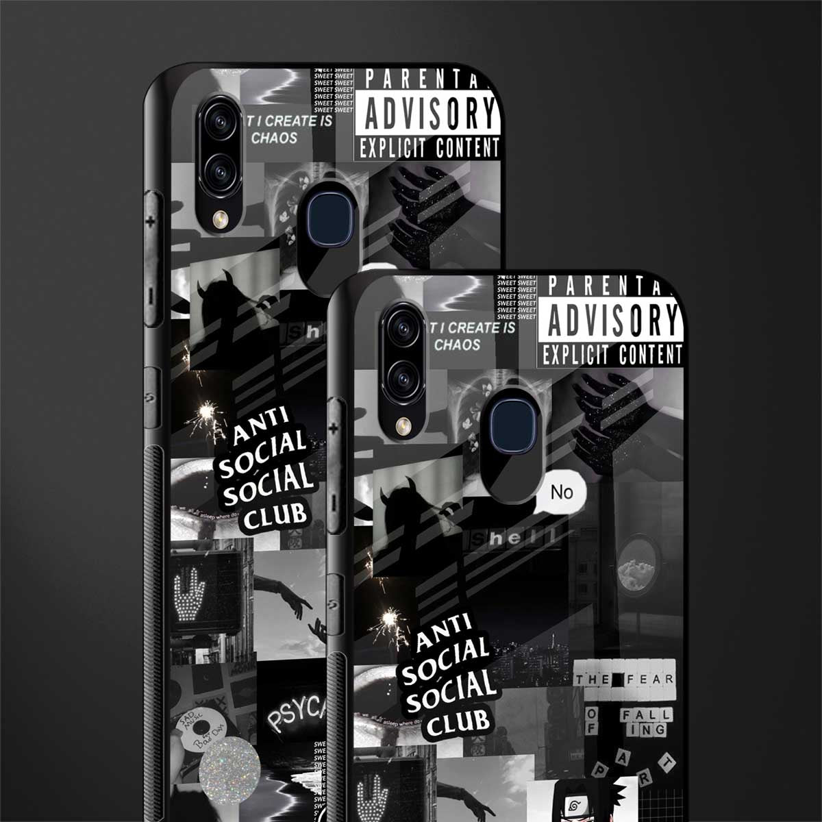 anti social social club dark edition glass case for samsung galaxy a30 image-2