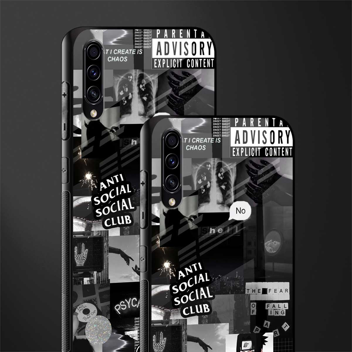 anti social social club dark edition glass case for samsung galaxy a70 image-2