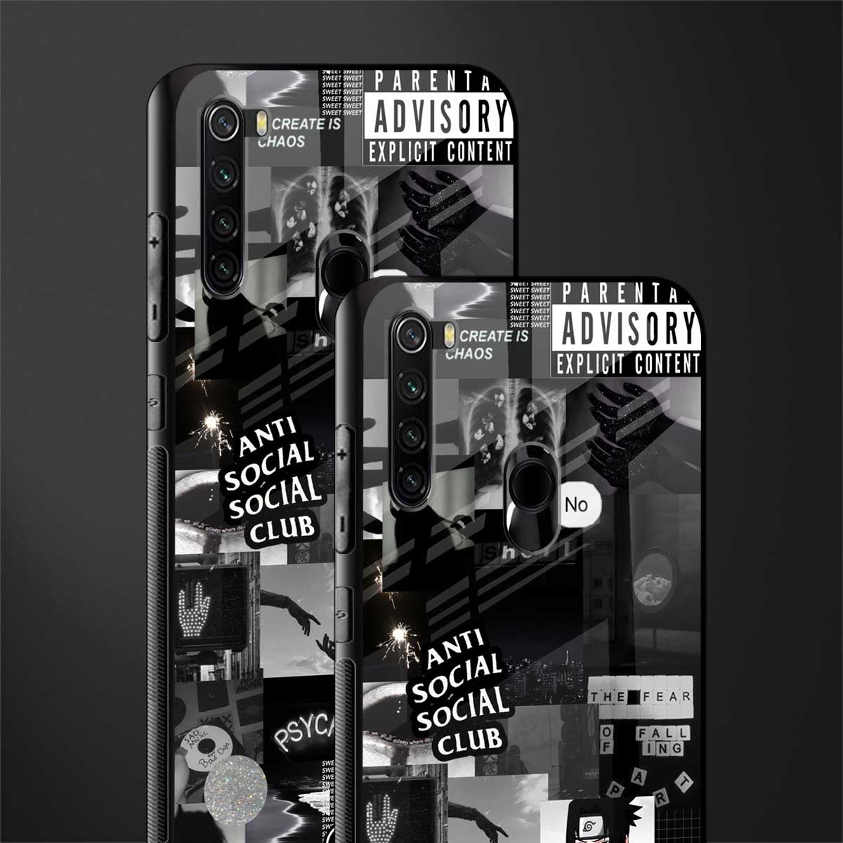 anti social social club dark edition glass case for redmi note 8 image-2