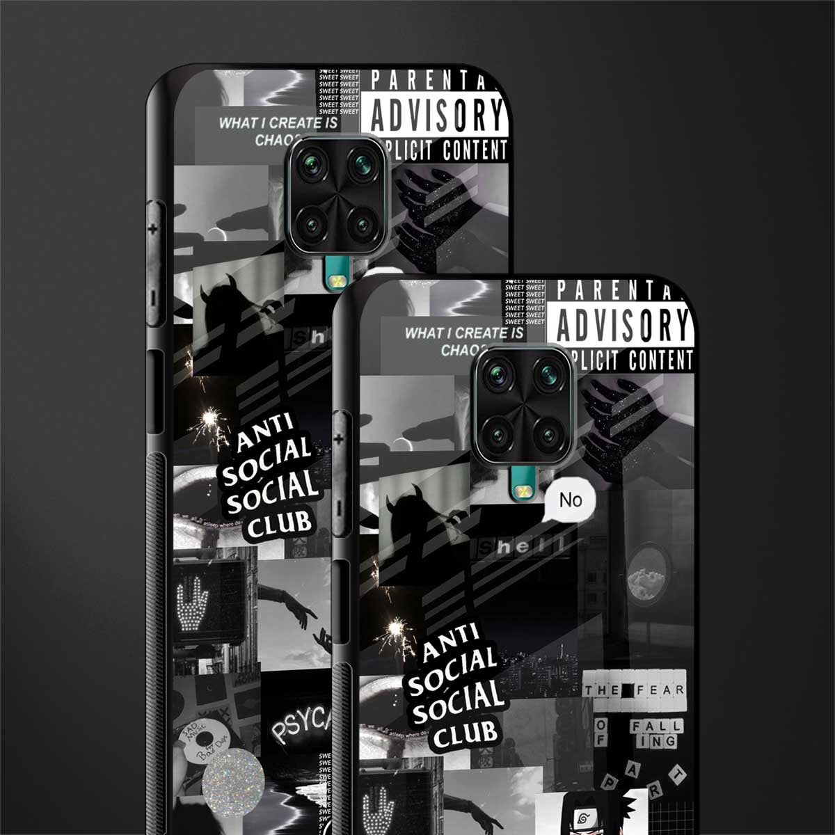 anti social social club dark edition glass case for redmi note 9 pro max image-2
