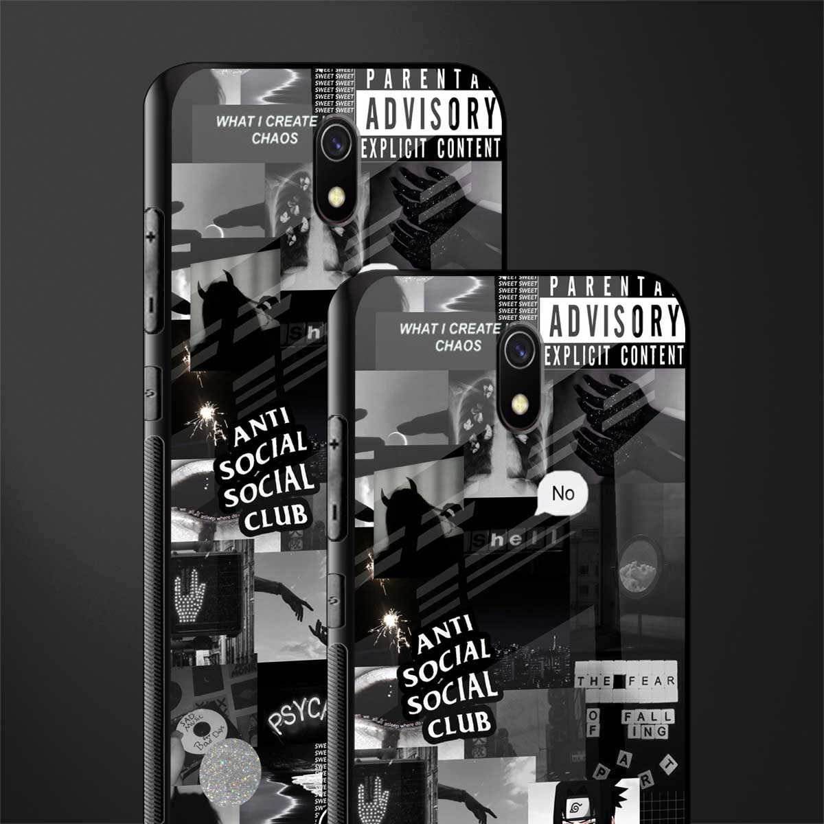 anti social social club dark edition glass case for redmi 8a image-2