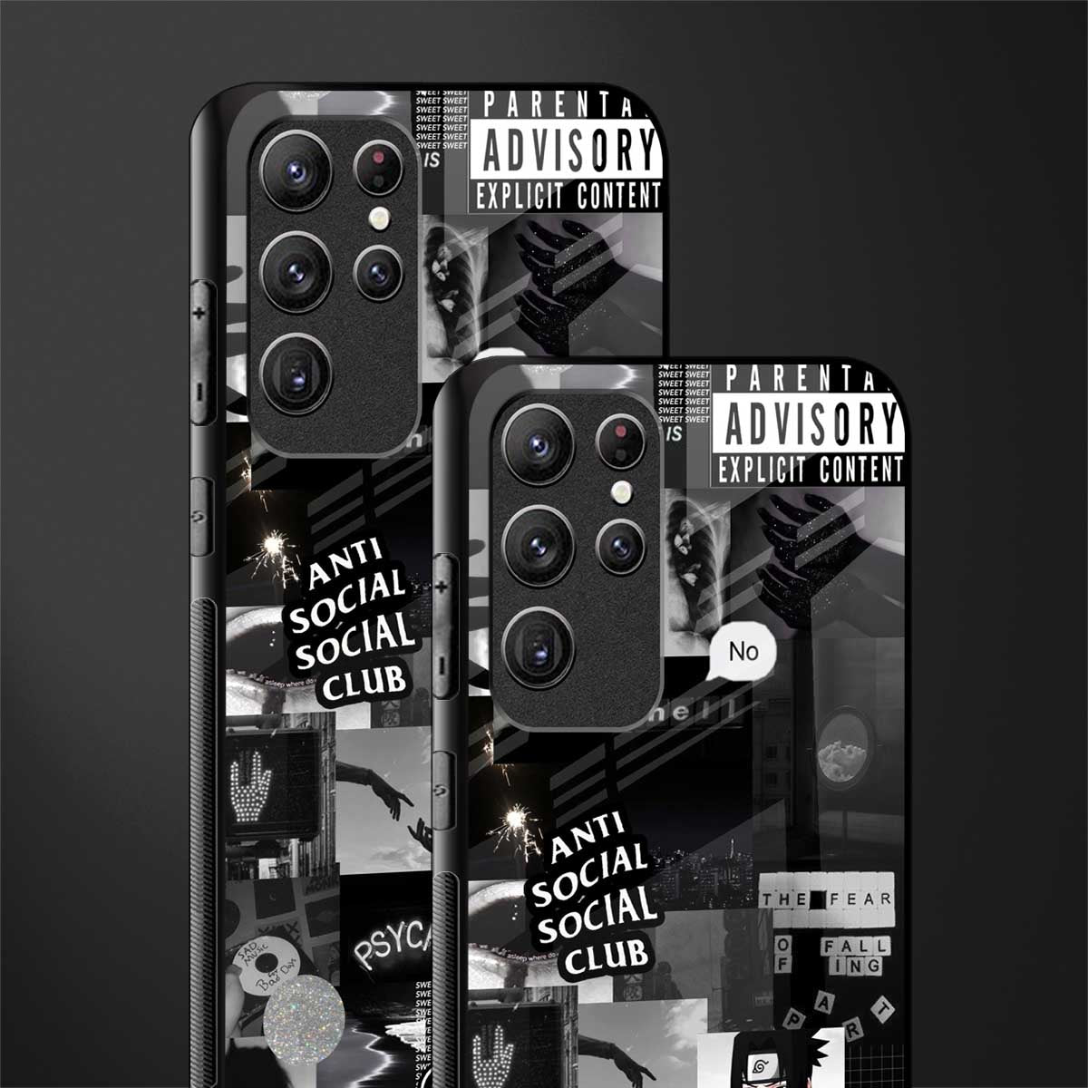 anti social social club dark edition glass case for samsung galaxy s21 ultra image-2
