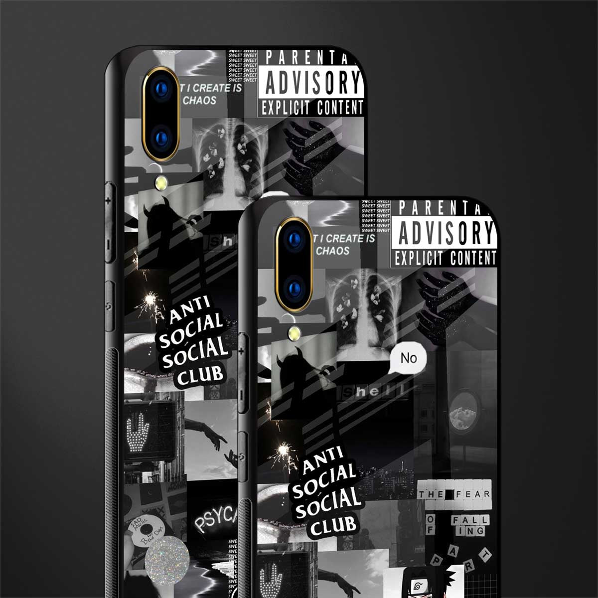 anti social social club dark edition glass case for vivo v11 pro image-2