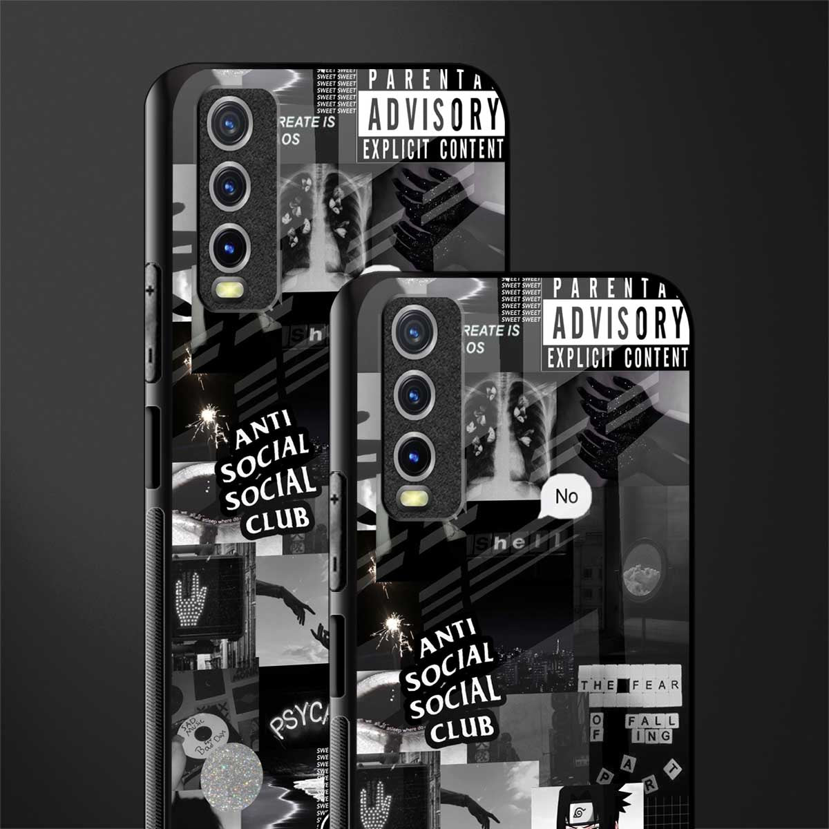 anti social social club dark edition glass case for vivo y20 image-2