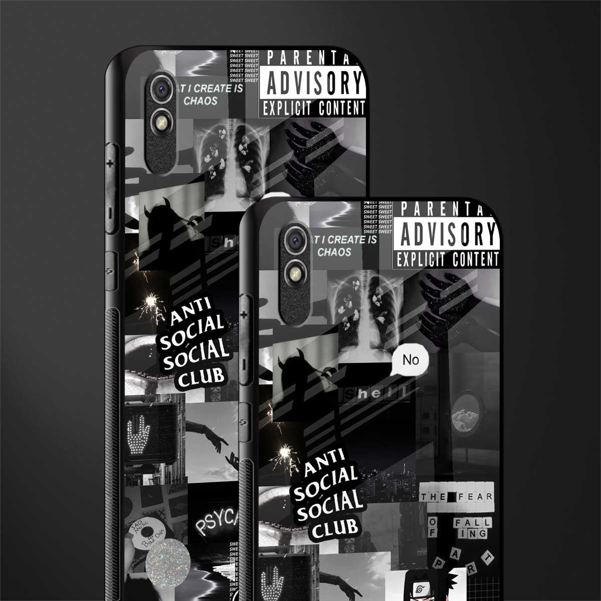 anti social social club dark edition glass case for redmi 9a image-2