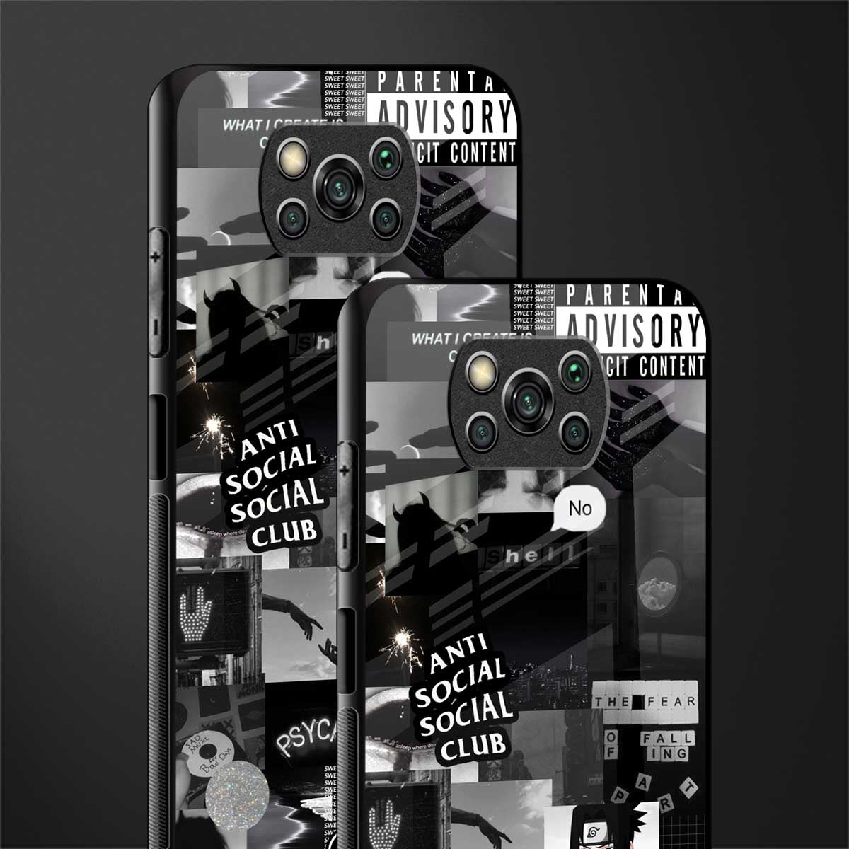 anti social social club dark edition glass case for poco x3 image-2