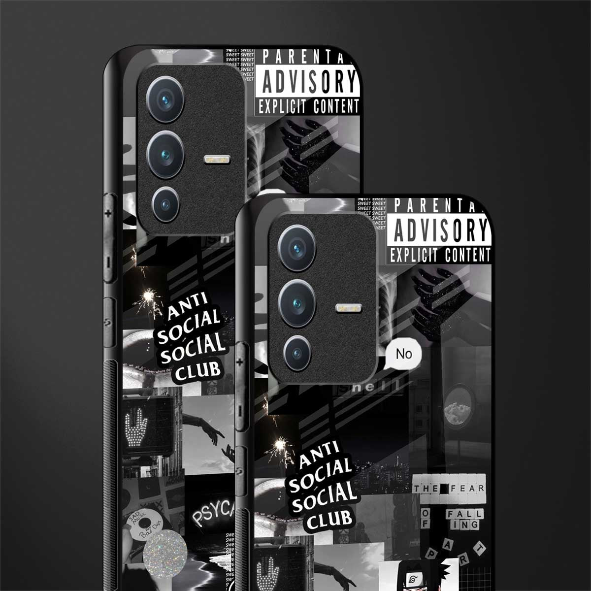 anti social social club dark edition glass case for vivo v23 5g image-2