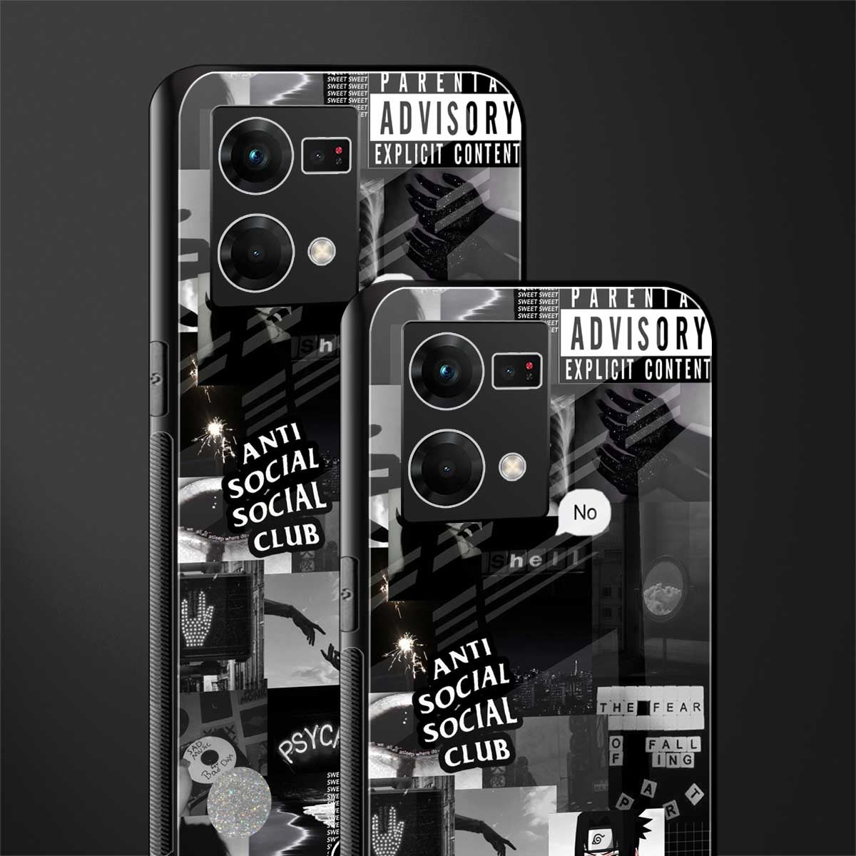 anti social social club dark edition back phone cover | glass case for oppo f21 pro 4g