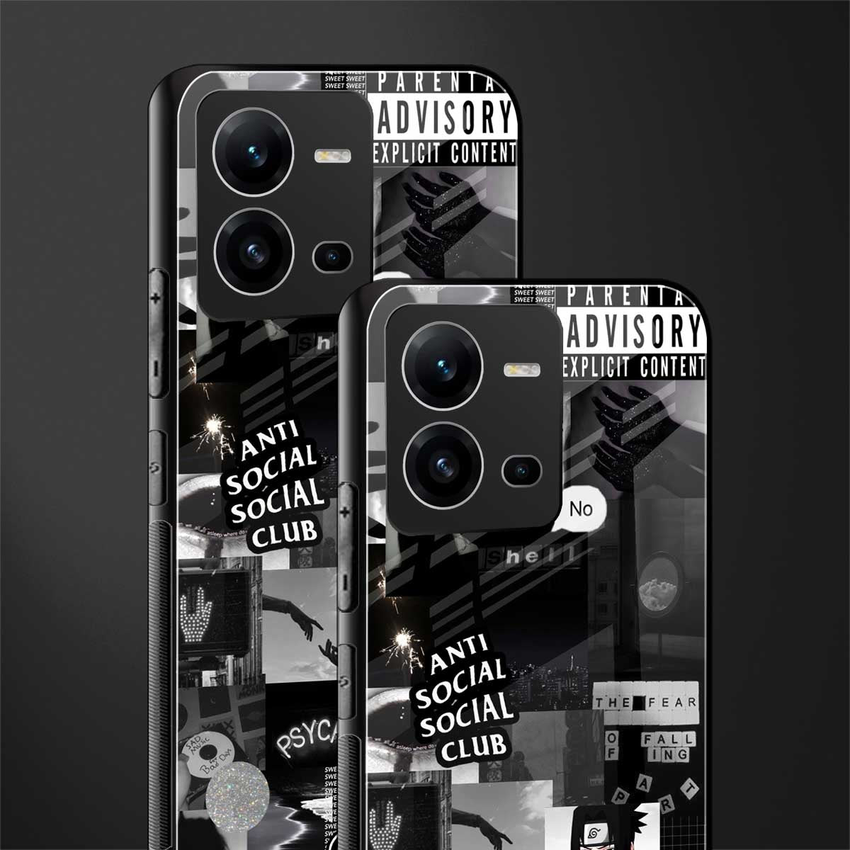anti social social club dark edition back phone cover | glass case for vivo v25-5g