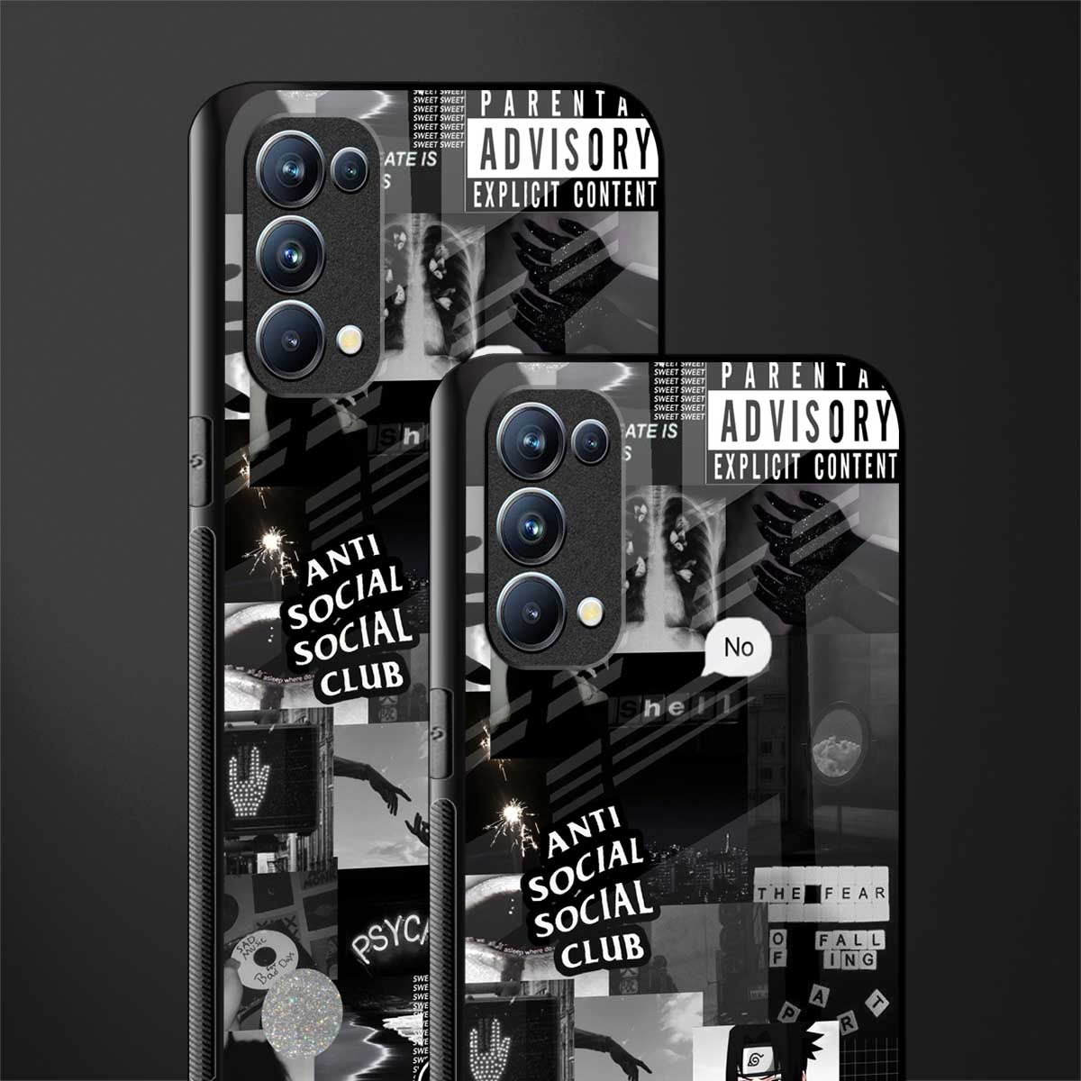 anti social social club dark edition back phone cover | glass case for oppo reno 5