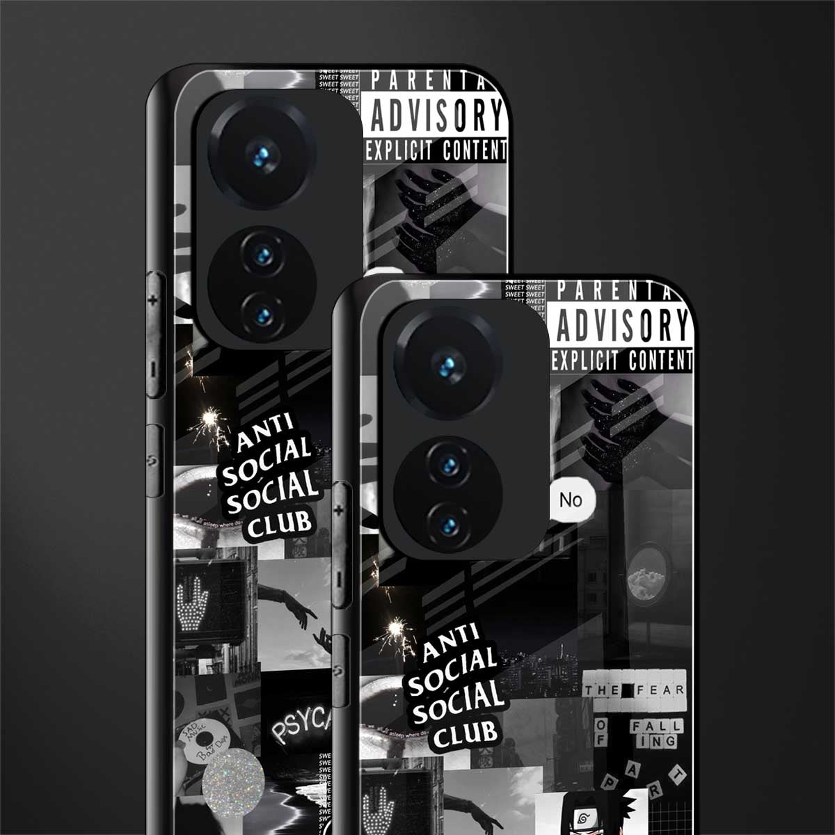 anti social social club dark edition back phone cover | glass case for vivo t1 44w 4g