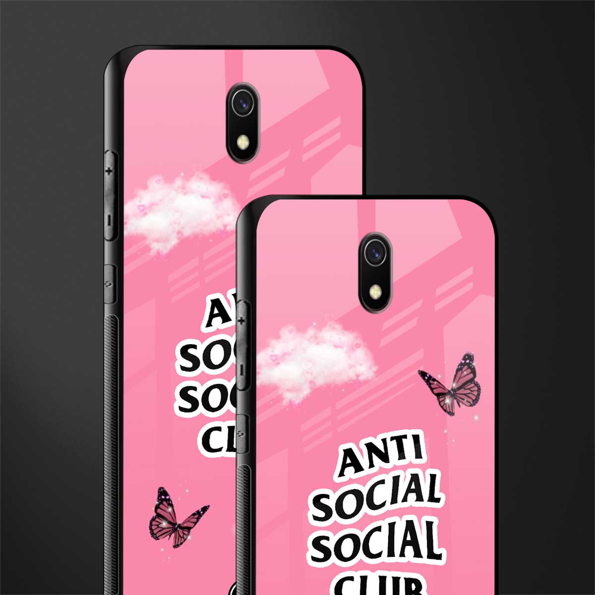 anti social social club pink edition glass case for redmi 8a image-2