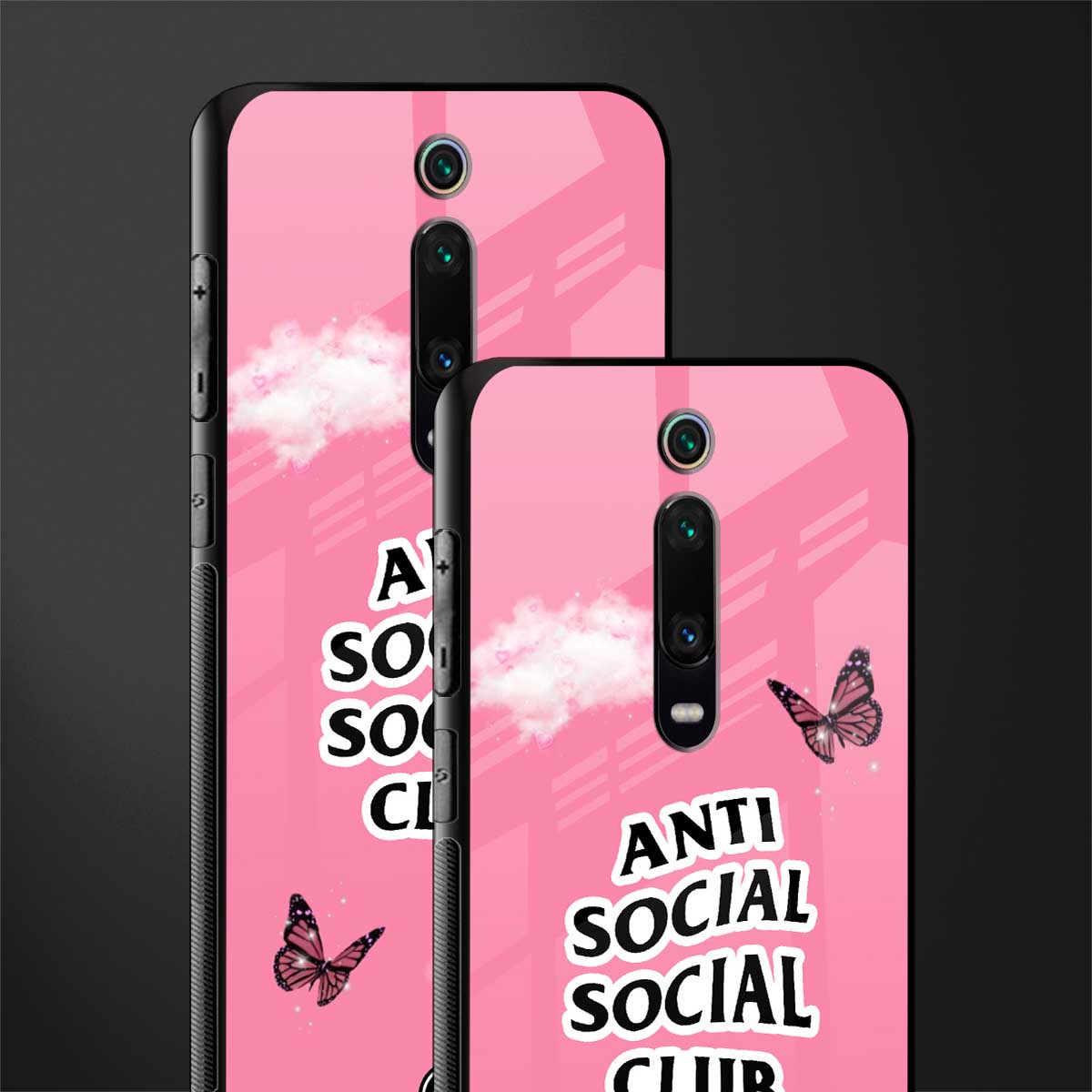 anti social social club pink edition glass case for redmi k20 image-2