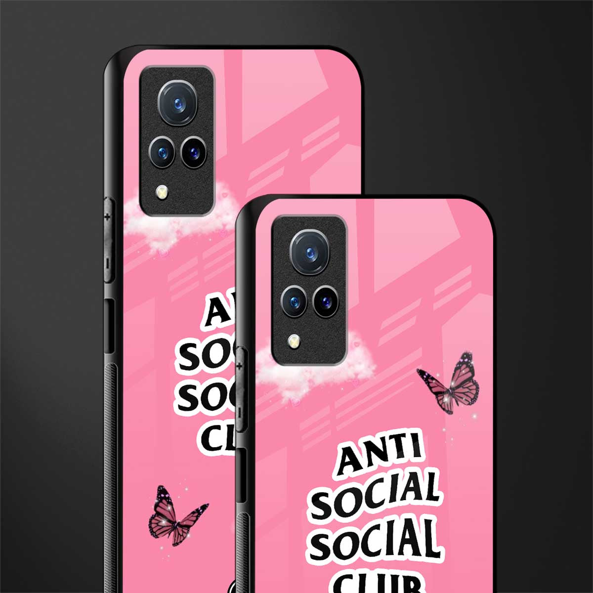 anti social social club pink edition glass case for vivo v21 5g image-2