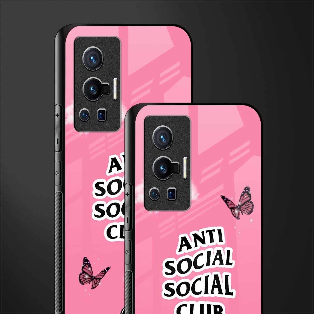 anti social social club pink edition glass case for vivo x70 pro image-2